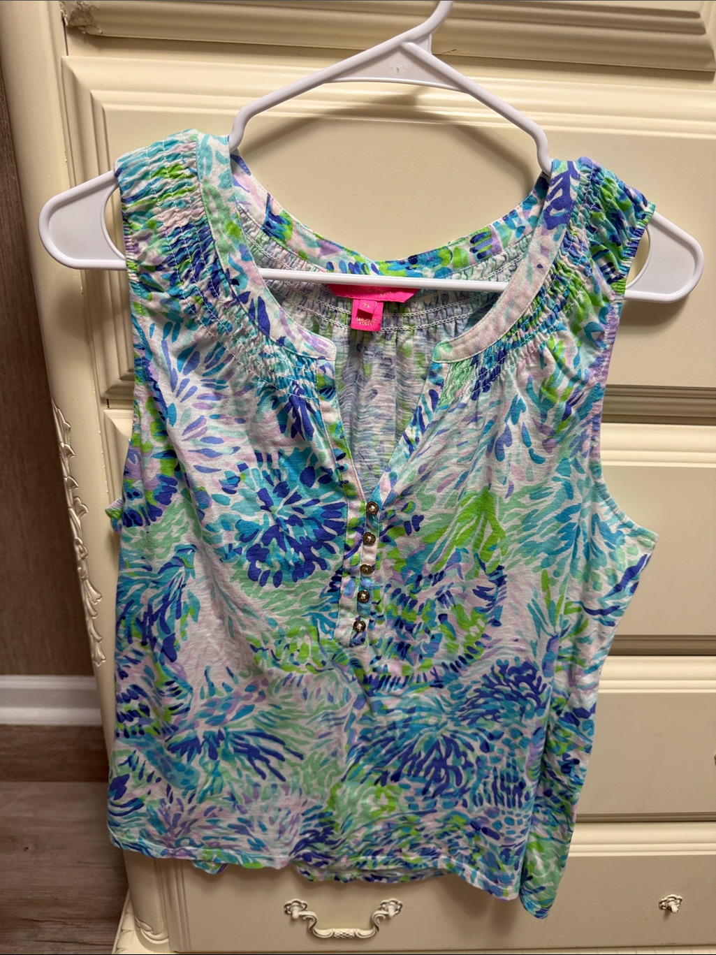Lilly Pulitzer Essie Tank Top Sleeveless Floral Print Tank Top - Blue & Green